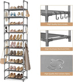VTRIN 10 Tiers Tall Shoe Rack Holds 20-25 Pairs of Shoes Sturdy Vertical Shoe Organizer with 18pcs Hooks Stackable Narrow Shoe Rack for Closet, Entryway Grey - Image 4
