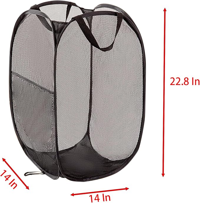2 Pcs Foldable Laundry Basket, 22.8 Inch x 14 Inch x 14 Inch Mesh Handy Pop Up Hamper for Clothes and Storage (black) - Image 2