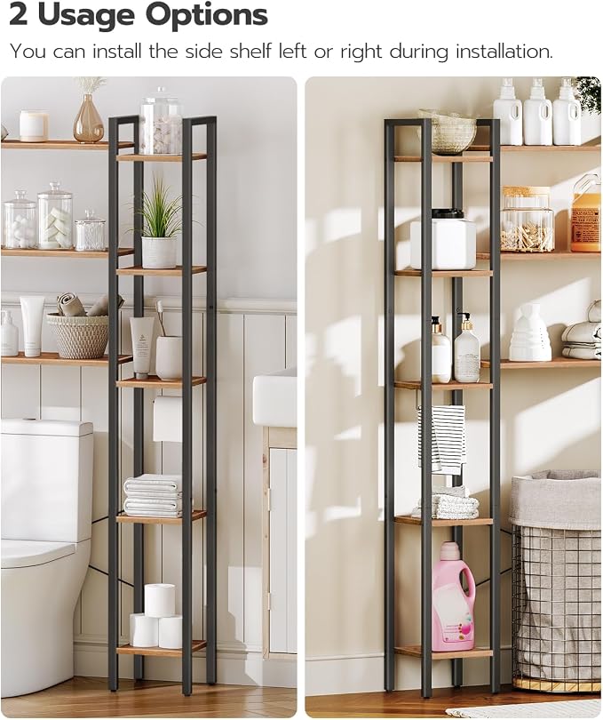HOOBRO Over The Toilet Storage, 8-Tier Bathroom Organizer Over Toilet Shelf, Storage Rack Above Toilet Stand, Freestanding Space Saver, Toilet Paper Holder, Rustic Brown and Black BF86TS01 - Image 6