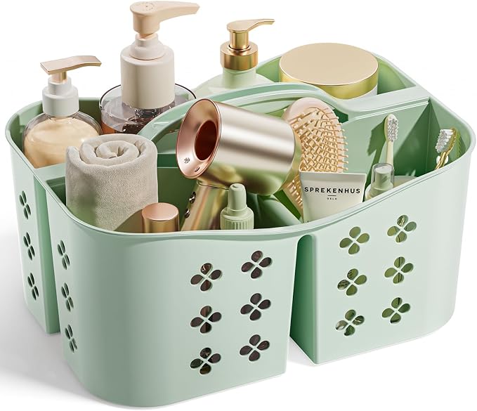 PQH Portable Shower Caddy with Handle, Large Capacity Shower Basket Organizer, Quick-Drain Bathroom Storage Tote, Durable Plastic Shower Organizer for College Dorm, Beach, Gym Essentials, MintGreen by Unknown