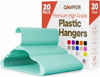 Plastic Clothes Hangers – Heavy Duty Hanger Set, for Organizing Clothes, Dresses, and Coat, Holds Up to 5 lbs, Space-Saving Hangers with Non-Slip Shoulder Grooves, Pack of 20, Aqua by Campior