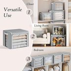 Yecaye Clothing Storage Bin with Lid, Clothes Storage Grey, 40L, 4 Pack | Metal Frame, Foldable, Stackable, Clear Window, Zippers, PU Leather Handles - Image 6