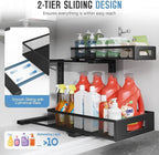2-Pack Under Sink Storage Organizer, Large 2-Tier Elegant Mesh Pull Out Shelf for Kitchen and Bathroom Cabinet Organization, L-Shaped and Adjustable Height Design,Patent Pending-Black - Image 4