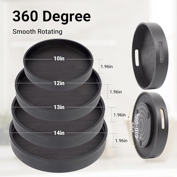 12in Black Bamboo Lazy Susan Turntable with Handle - Image 2