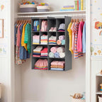 4 Tier Hanging Closet Organizer, 12 Compartments Dual Row Storage, Grey | Closet Organizers and Storage with Large & Small Cubbies, 3 Sturdy Hooks Support Heavy Loads, for Dorm, RV, Garment Rack - Image 2