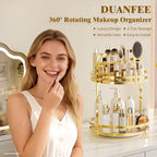 360°Rotating Makeup Organizer, Gold Bathroom Organizer Countertop - Image 2