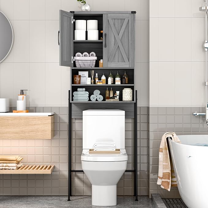 Vabches Metal Frame Over The Toilet Storage Cabinet, Wash Grey - Image 7