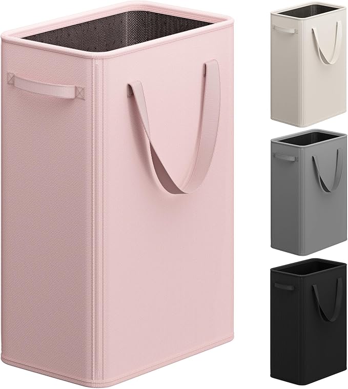 Optish 75L Pink Slim Laundry Hamper, Large Laundry Basket with Handles, Baby Hamper for Nursery, Dorm, Bedroom, Living Room, Collapsible Laundry Basket by Optish