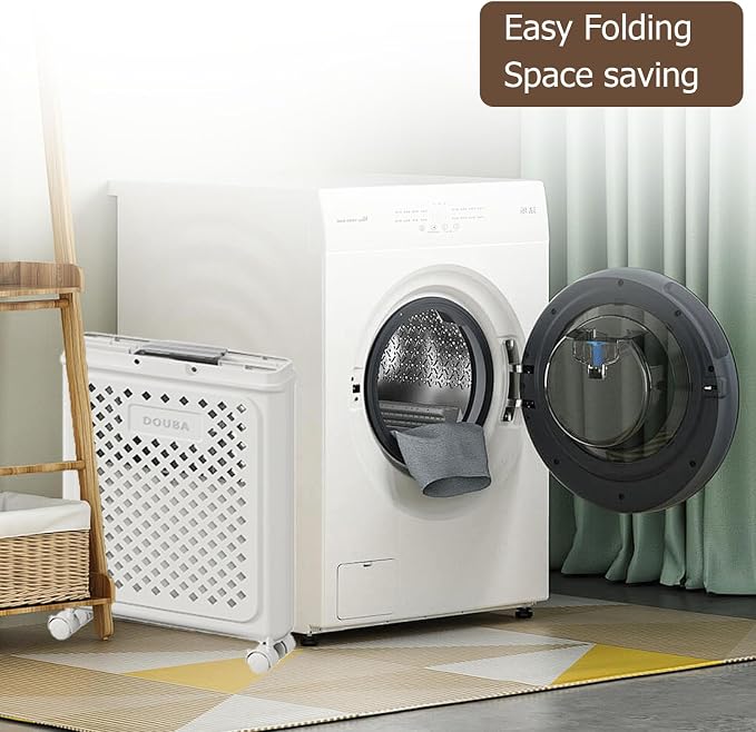 49L Collapsible Laundry Baskets, Plastic Laundry Hamper with Handles, Foldable Laundry Bin, Laundry Basket with Wheels for Laundry Room Organization, Ideal for Clothes, Towels, Blankets, White - Image 6