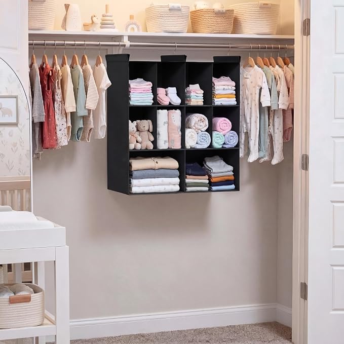 3 Tier Hanging Closet Organizer, 10 Compartments Dual Row Storage, Black | Closet Organizers and Storage with Large & Small Pockets, 3 Sturdy Hooks Support Heavy Loads, for Dorm, RV, Garment Rack - Image 2