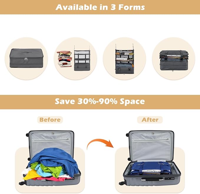 Surblue Hanging Closet Storage Bag Collapsible 3-Shelf Washable Oxford Fabric with 2 Hooks (XL 17.71 * 11.81 * 20in, Grey) - Image 3