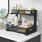 1 Pack-11.4"-16.14"H Under Sink Storage Organizer, Large 2-Tier Elegant Mesh Pull Out Shelf for Kitchen and Bathroom Cabinet Organization, L-Shaped and Adjustable Height Design for Maximum Space-Black - Image 8