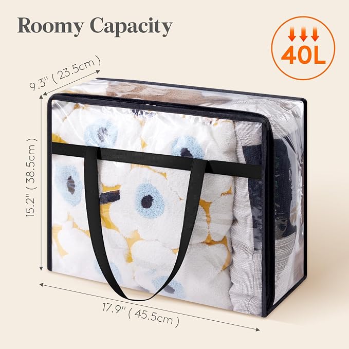 Lifewit 45L Clear Clothes Storage Bags,Plastic Foldable Blanket Storage Bag | 3 Pack Vinyl Foldable Moving Bags with Zipper, Closet Organizers and Storage Containers for Bedding, Duvet, Comforter - Image 5
