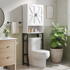 USHOWER White Over The Toilet Storage Cabinet with Barn Doors by USHOWER