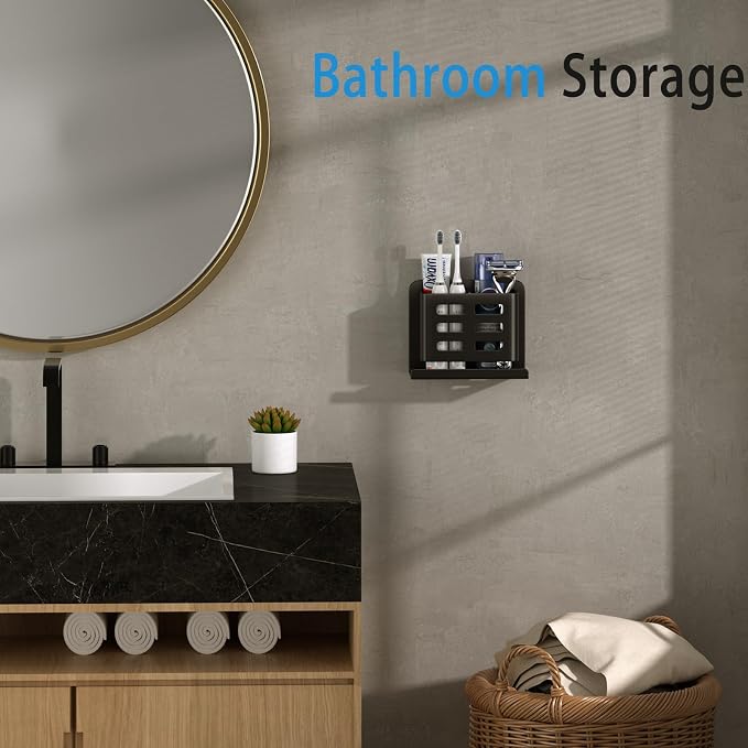 Black Toothbrush Holder wall Mount, Aluminum，No Drilling Required - Image 6