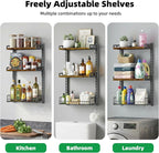 Kalrin 3 Tier Bathroom Shelves Over Toilet - Wall Mounted Floating Shelves with Drain Basket, Toilet Paper Storage, Height Adjustable Over The Toilet Storage, Vintage Brown - Image 7