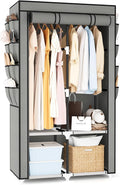 Portable Closet for Hanging Clothes, Portable Wardrobe Closet with Cover, 4 Storage Shelves, 2 Hanging Rods and 8 Side Pockets, Easy Assembly and Sturdy Free Standing Closet for Bedroom, Grey by BRFOYU