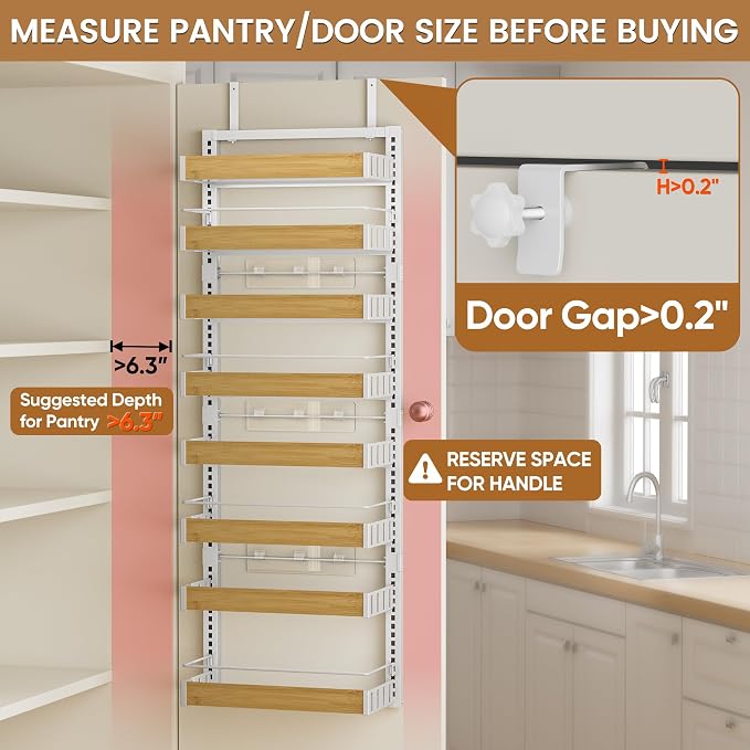 POKIPO 8 Tier Over The Door Pantry Organizer, 2 IN 1 Wall Mount or Hanging Spice Rack Seasoning Shelves with Adjustable Basket, Back of Door Organizer and Storage for Kitchen Cabinet and Room Closet - Image 3