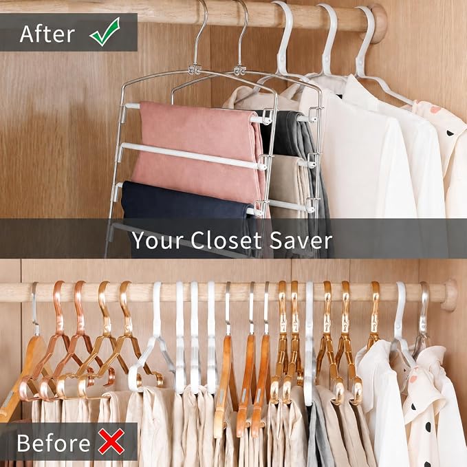 Pants Hangers Space Saving 3 Pack 5 Layer Swing Arm Hanger White - Image 6