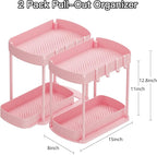 2 Packs Under Sink Pull-Out Storage Organizers, 12.8 Inches, Pink - Image 2