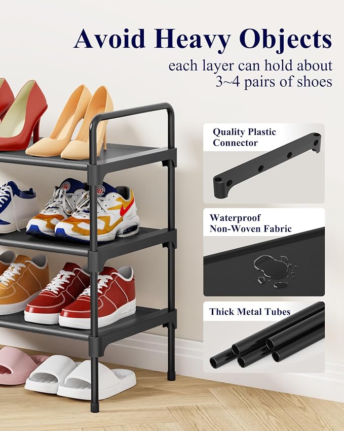 Kitsure Shoe Rack for Closet, Shoe Storage, 27.6" Wide - 3 Tiers, Black | Shoe Organizer for Closet, Entryway, Living Room, Space-Saving Shoe Shelf, Sturdy Zapateras Organizer - Image 5