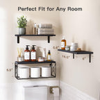 Amada Bathroom Shelves with Storage Basket, Set of 3, Black - Image 3