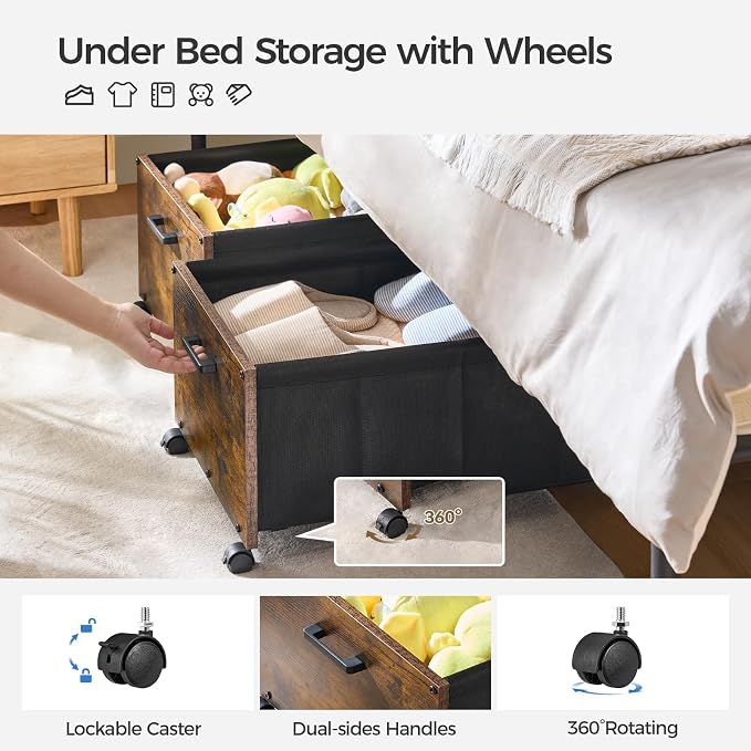 FOUCSSOMEI Under Bed Storage with Wheels, Wooden Under Bed Drawers On Wheels, Rolling Under Bed Shoe Storage, Space Saving, Rustic Brown,70L - Image 2