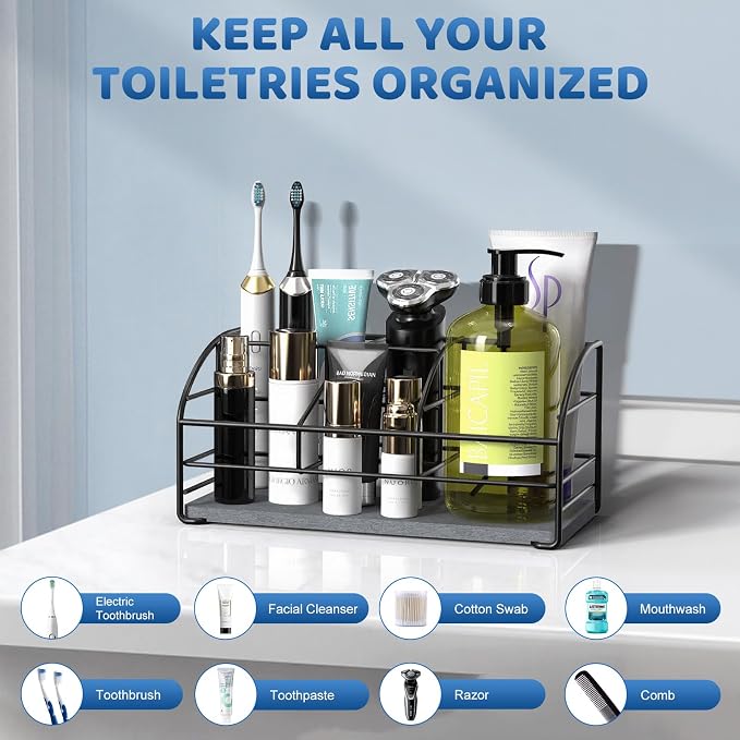 Luxspire 5 Slots Toothbrush Holders with Diatomaceous Earth Tray, Black - Image 3