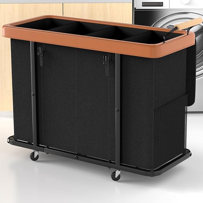 Laundry Hamper 4 Section with Lid, 300L Rolling Basket Hamper with Handle by Unlockyourhomestoragelife