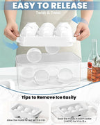 Large Ice Cube Tray for Freezer - 2 Pack Stackable Round Ice Cube Molds Set, Easy to Fill & Release with Storage Bin and Tongs for Kitchen, Party, Cocktail & Coffee, Gifts for Whiskey Lover (1.93In) - Image 3