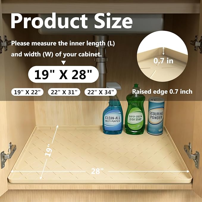 Mateeylife Under Sink Mat Kitchen Waterproof, Silicone Sink Tray 28"X19" - Image 3