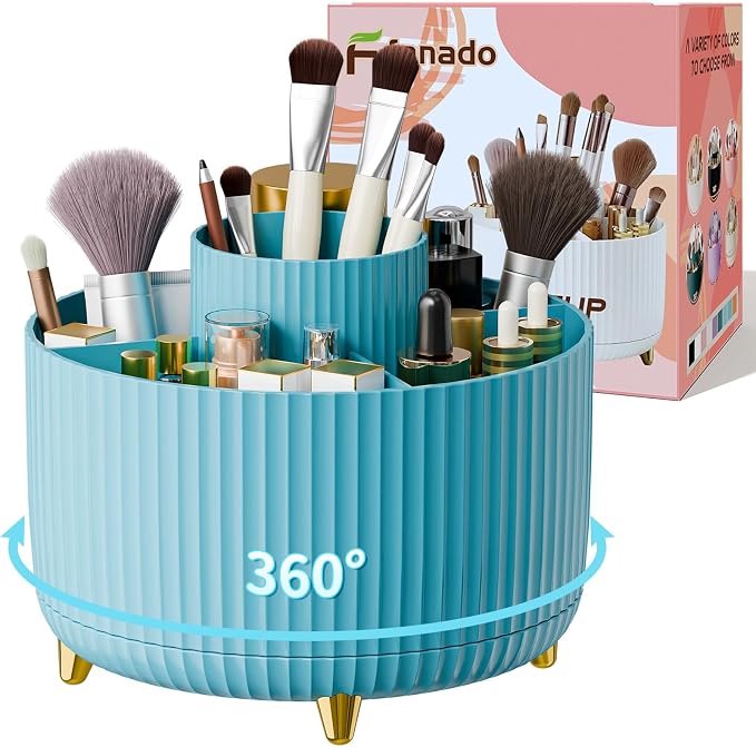 fanado 360° Rotate Makeup Brush Holder Organizer, Makeup Organizers Countertop, Makeup organization and Skincare Storage with Gift Box Packing for Vanity, Desktop, Bathroom (Blue) by Unknown