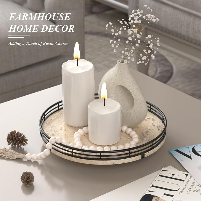 AMH 10-Inch Italian Travertine Lazy Susan with Black Metal Frame - Image 4