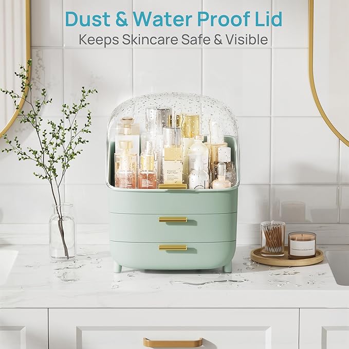 Vtopmart 3-Tier Skincare Makeup Organizer with Lid, Green - Image 2