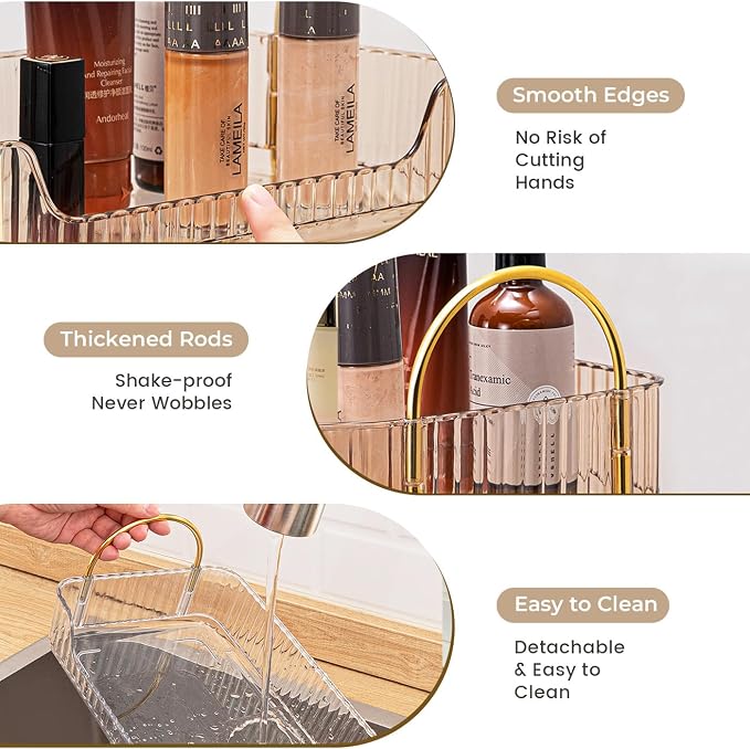 Bathroom Counter Organizer Countertop, 3 Tier Makeup Perfume Shelf Storage, Skincare Cosmetic Tray for Dresser Vanity - Gold - Image 5