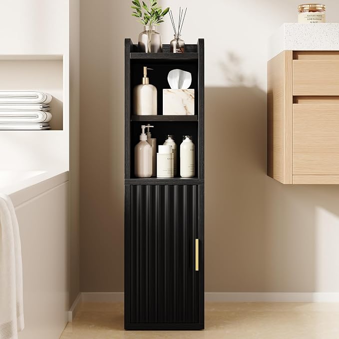 Yoobure Fluted Small Bathroom Storage Cabinet, Narrow Toilet Paper Cabinets by Yoobure