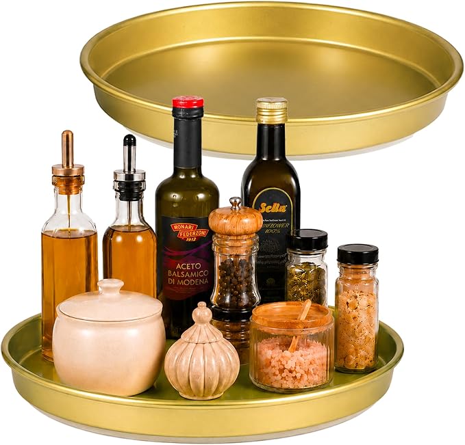 Amolliar 10" Metal Lazy Susan Organizer, Gold 2 Pack, Spice Turntable Tray by Amolliar