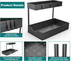 NATURE'S SOURCE 2 Pack Under Sink Organizer 2 Tier Sliding Cabinet Organizers Multi-Purpose Sink Storage Basket L-Shape Narrow Space Storage Shelves with 4 Hook for Kitchen Bathroom Drawer, Black - Image 3