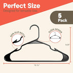 Black Plastic Hangers 5 Pack– Heavy-Duty Plastic Hangers Slim and Space-Saving, Durable and Lightweight PP with Non-Slip Shoulder Notches for Slip Dresses, Suits, Jackets & Camisoles - Image 2