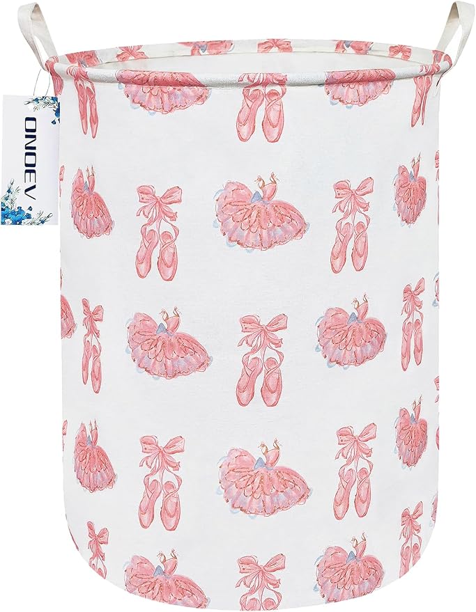 Round Pink Ballerina Laundry Hamper, Household Storage Bin by ONOEV