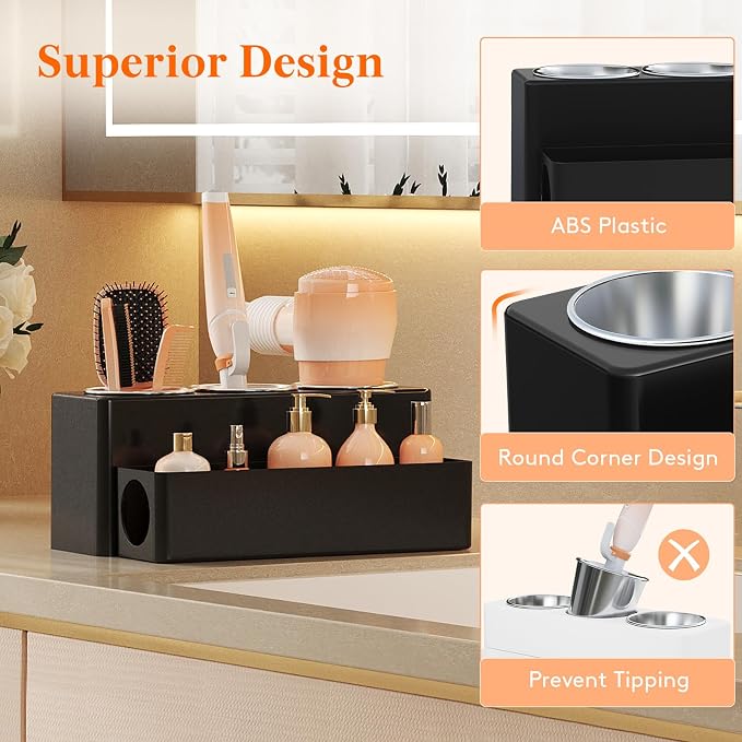 Lifewit Hair Tool Organizer Dryer Holder Countertop with 3 Cups, Black - Image 8