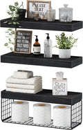 QEEIG Bathroom Shelves Over Toilet - Wall Mounted Floating Shelves Toilet Paper Storage Small Farmhouse Decor Shelf 16 inch Set of 3, Black (019-B3) by QEEIG