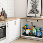 3 Pack, Under Sink Organizer 2-Tier with Slide Out Lower Drawer - Metal Pull Out Cabinet Organizer for Kitchen Bathroom, Includes Removable Center Basket & Storage Shelves, Space Saving Design - Image 5
