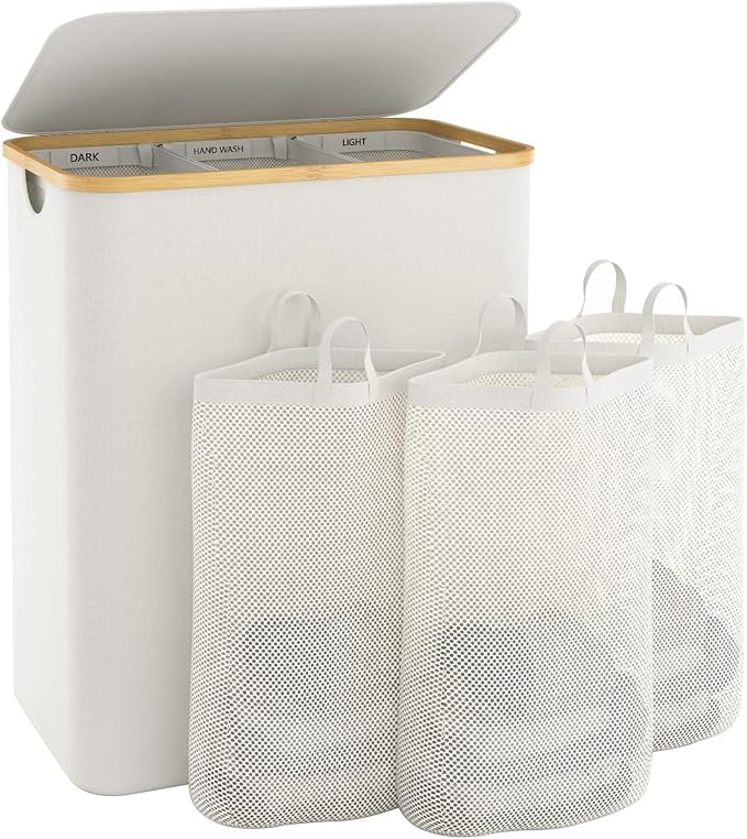 Hampers for Laundry Basket with Lid, 145L Large Laundry Hamper 3 Section by Bathola