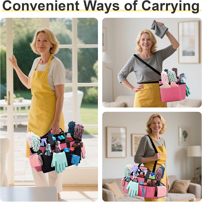 Wearable Large Cleaning Caddy Bag for Housekeepers (Rosered) - Image 7