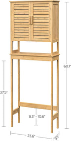 SONGMICS Bamboo Over The Toilet Storage Cabinet, Adjustable Inside Shelf - Image 3