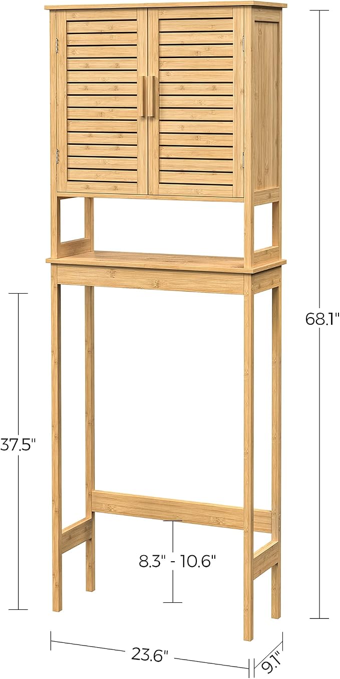 SONGMICS Bamboo Over The Toilet Storage Cabinet, Adjustable Inside Shelf - Image 3