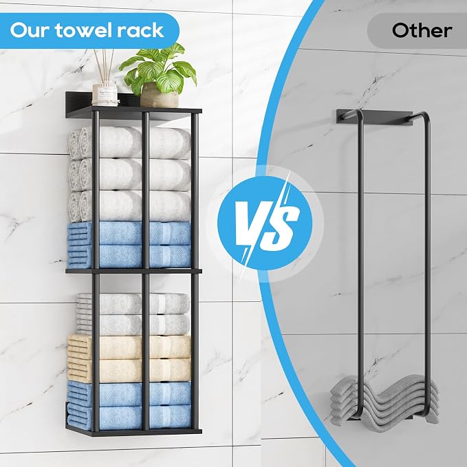 Towel Racks for Bathroom Wall Mounted with Wooden Storage Shelf - Image 6