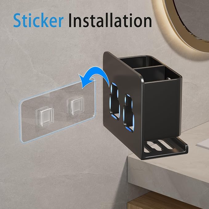 Black Toothbrush Holder wall Mount, Aluminum，No Drilling Required - Image 3