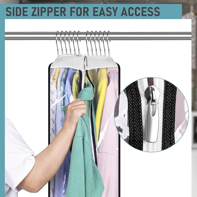 MISSLO 10" Gusseted All Clear Garment Bags for Hanging Clothes 40"+60" Suit Bags for Closet Storage Dresses Protectors for Shirts, Coats, Gowns, 3 Packs - Image 4